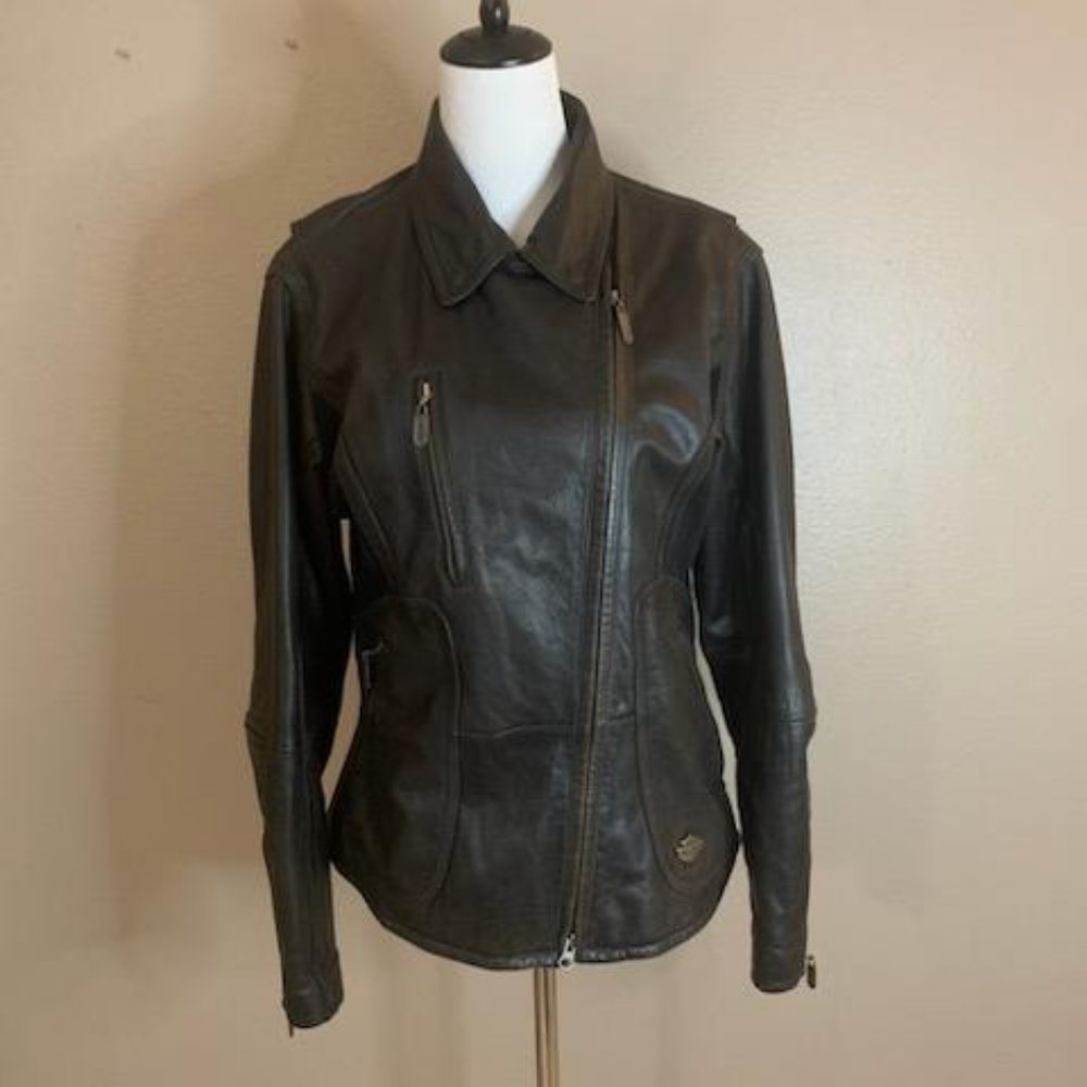 Harley Davidson, Vintage Brown Biker Leather Jacket Large